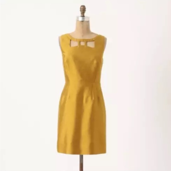 Anthropologie Maeve Gold Silk / Wool Sheath Dress - size 2 Extra Small - Picture 2 of 4